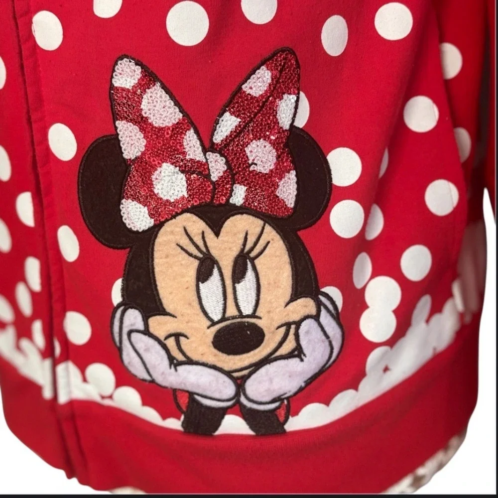Disney Parks Minnie Mouse Red Polka Dot Embroidered Zip Hoodie XL Official youth
